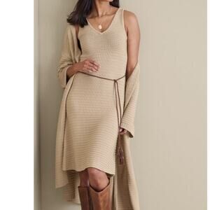 Soft Surroundings Lucera Beige Gold Knit Tank Dress Belted Boho Casual Size 3X